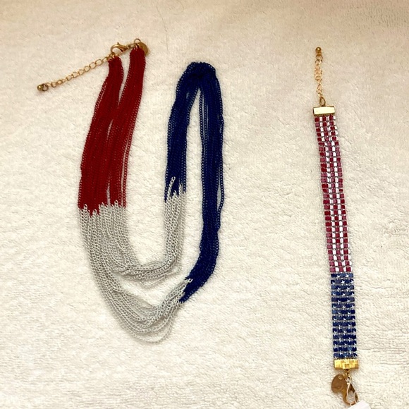 Charming Charlie Jewelry - NWT-  Charming Charlie red, white, and blue necklace and bracelet.